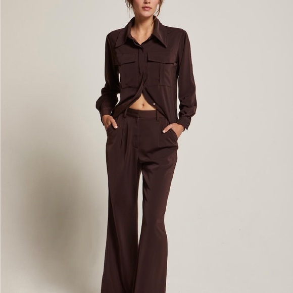 Crescent Pants - Crescent Chocolate Brown Wide-Leg Trousers
